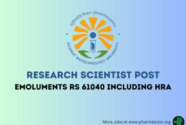 Advertisement for the post of Project Research Scientist at Gujarat Biotechnology University