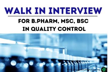 Walk in Drive for Quality Control Department at Intas Pharma