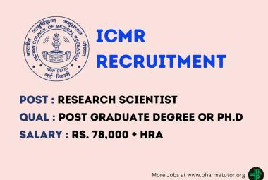 Applications are invited for post of Research Scientist under Division of CD at ICMR Hqrs
