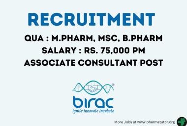 Career for M.Pharm, MSc, B.Pharm as Associate Consultant at BIRAC