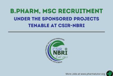 Job for B.Pharm, MSc as Project Associate at NBRI