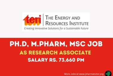 Job for Ph.D, M.Pharm, MSc as Research Associate at The Energy and Resources Institute