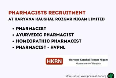 Recruitment for Pharmacists at Haryana Kaushal Rozgar Nigam Limited