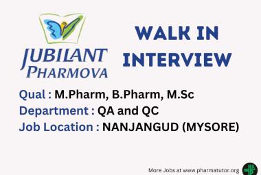Walk In Drive for M.Pharm, B.Pharm, M.Sc in QA and QC at Jubilant Pharmova
