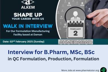Interview for B.Pharm, MSc, BSc in QC Formulation, Production, Formulation at Alkem Laboratories