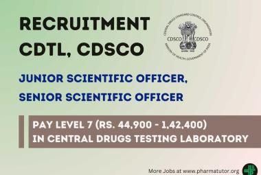 Jobs as Junior Scientific Officer and Senior Scientific Assistant in Central Drugs Testing Laboratory, CDSCO