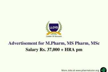 Advertisement for M.Pharm, M.S Pharm, MSc candidates at Lloyd Institute of Management and Technology