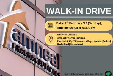 Interview for M.Pharm, B.Pharm, MSc in Injectable manufacturing at Amneal Pharmaceuticals