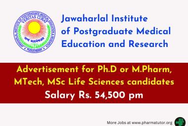 JIPMER Advertisement for Ph.D or M.Pharm, MTech, MSc Life Sciences candidates