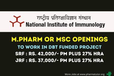 National Institute of Immunology looking for M.Pharm, MSc candidates