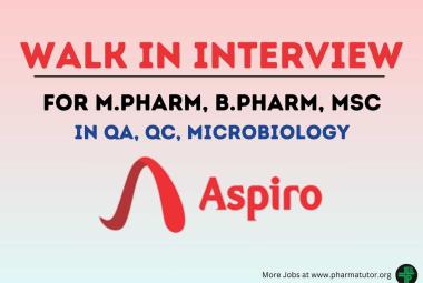 Walk in Drive for M.Pharm, B.Pharm, MSc in QA, QC, Microbiology at Aspiro Pharma