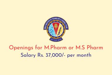 Openings for M.Pharm or M.S Pharm as JRF at BITS Pilani