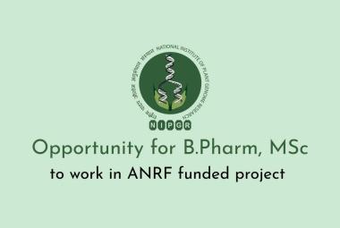 Opportunity for B.Pharm, MSc to work in ANRF funded project at NIPGR