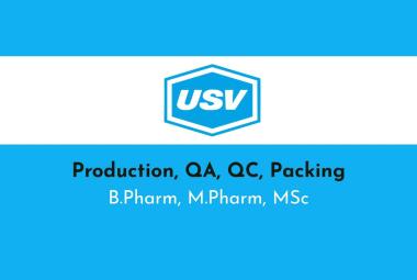 Walk in Drive for M.Pharm, B.Pharm, MSc in Production, QA, QC, Packing at USV