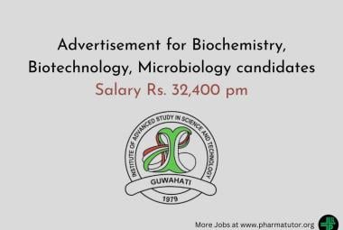 Advertisement for Biochemistry, Biotechnology, Microbiology candidates at IASST