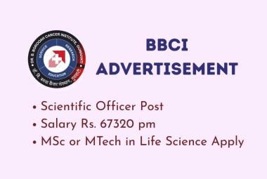 Advertisement for MSc or MTech in Life Science at BBCI