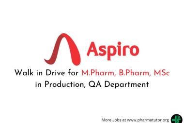 Interview for M.Pharm, B.Pharm, MSc in Production, QA at Aspiro Pharma