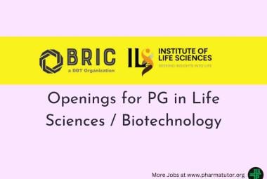 Openings for PG in Life Sciences / Biotechnology at BRIC-ILS