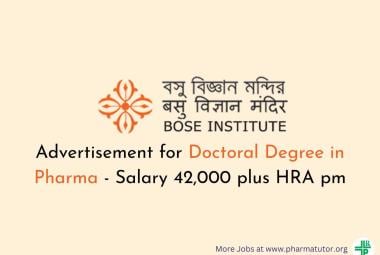 Advertisement for Doctoral Degree in Pharma at Bose Institute