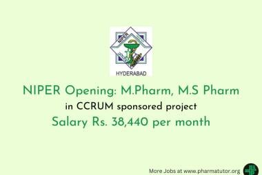 Opportunity for M.Pharm, M.S Pharm in CCRUM sponsored project at NIPER