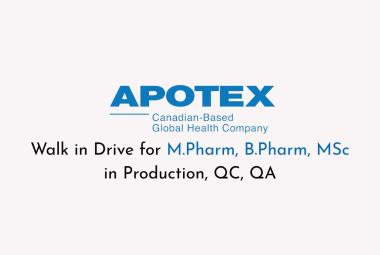 Walk in Drive for M.Pharm, B.Pharm, MSc in Production, QC, QA at Apotex Inc