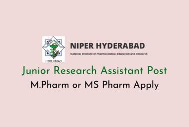 Advertisement for the post of Junior Research Assistant at NIPER