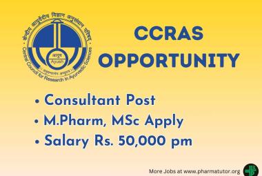 Career for M.Pharm, MSc as Consultant at CCRAS