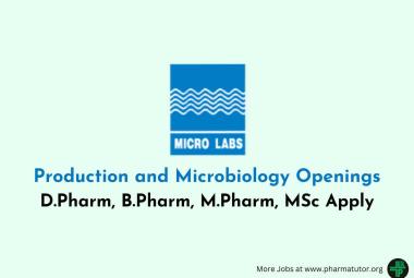 Interview for D.Pharm, B.Pharm, M.Pharm, MSc in Production and Microbiology at Micro Labs
