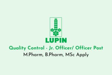 Walk in Drive for M.Pharm, B.Pharm, MSc in Quality Control at Lupin | Jr. Officer/ Officer Post