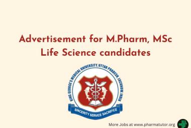 Advertisement for M.Pharm, MSc Life Science candidates at KGMU