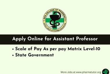 Apply Online for Assistant Professor in Pharmaceutics at Goa College of Pharmacy - State Government