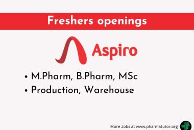 Aspiro Pharma Hiring M.Pharm, B.Pharm, MSc Freshers in Production, Warehouse