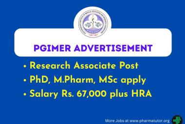 Opportunity for PhD, M.Pharm, MSc as Research Associate at PGIMER