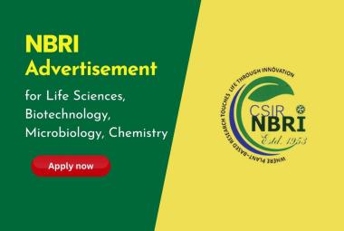 Advertisement for Life Sciences, Biotechnology, Microbiology, Chemistry candidates to work at NBRI