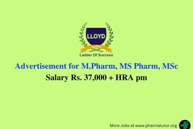 Advertisement for M.Pharm, M.S Pharm, MSc as JRF at Lloyd Institute of Management and Technology (Pharm)
