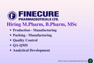 Multiple posts at Finecure Pharmaceuticals for MPharm, BPharm, MSc
