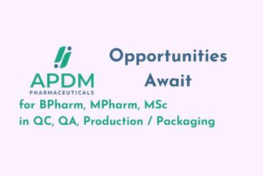 Opportunities Await for BPharm, MPharm, MSc in QC, QA, Production / Packaging at APDM Pharmaceuticals