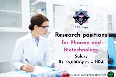 Research positions for Pharma and Biotechnology at NIPER