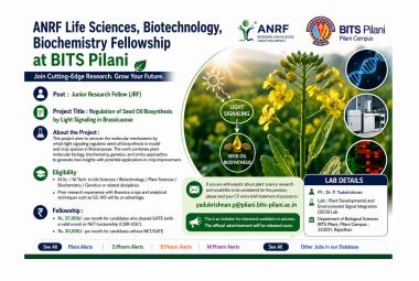 ANRF Life Sciences, Biotechnology, Biochemistry Fellowship at BITS Pilani