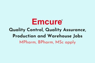 Quality Control, Quality Assurance, Production and Warehouse Jobs at Emcure