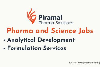 Pharma and Science Jobs in Analytical Development, Formulation Services at Piramal Pharma Solutions
