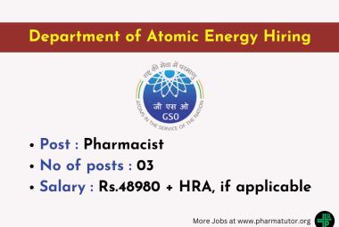 Pharmacists Openings under Department of Atomic Energy, GSO