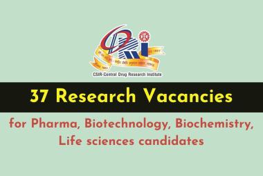 Research Vacancies for Pharma, Biotechnology, Biochemistry, Life sciences candidates at CDRI