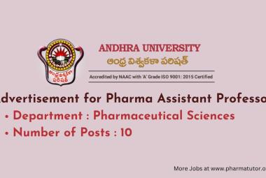Advertisement for Pharma Assistant Professor at Andhra University
