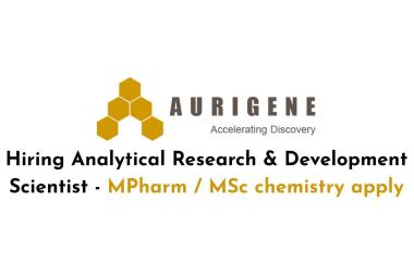 Aurigene Hiring Analytical Research & Development Scientist