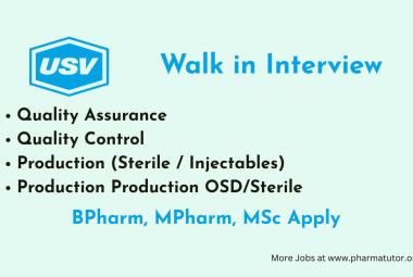 Production, Quality Control and Quality Assurance Jobs at USV Private Limited