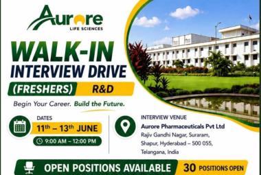 Walk in Drive R&D Freshers at Aurore Life Sciences