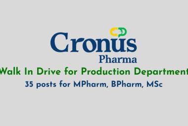 Walk In Drive for Production Department at Cronus Pharma