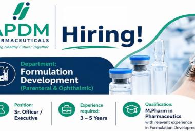APDM Pharma Hiring Formulation Development Sr. Officer / Executive