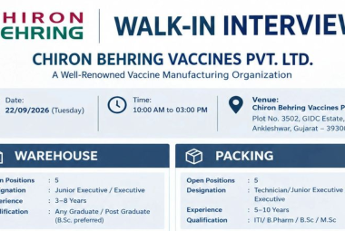Openings in Warehouse, Packing at Chiron Behring